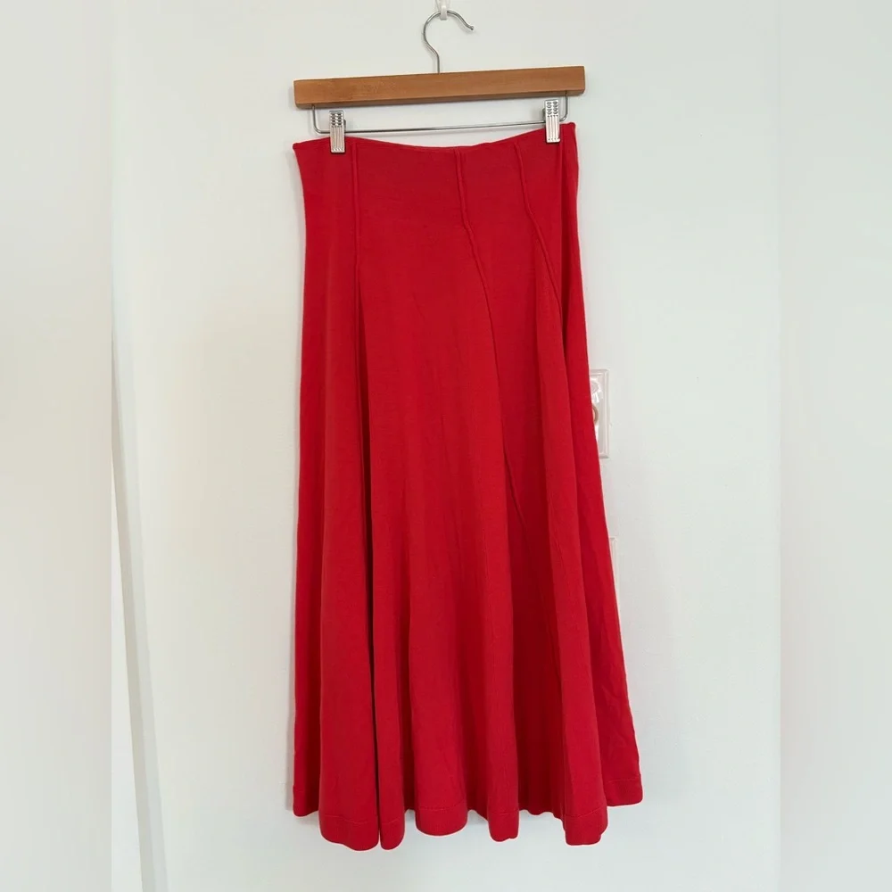 Lafayette 148 New York || Godet Knit Midi Skirt A-Line Wool Red Orange‎ M